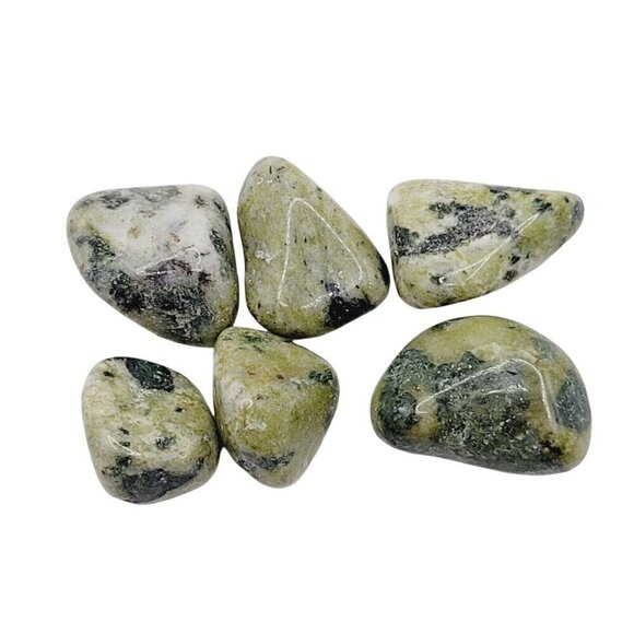 Tumbled Nephrite Jade Stones Loose 6 Pieces Approximately 1/2 Inch Green Spotted - Picture 1 of 5
